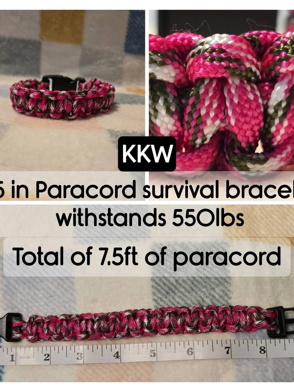 Pink Camo Paracord Survival Bracelet